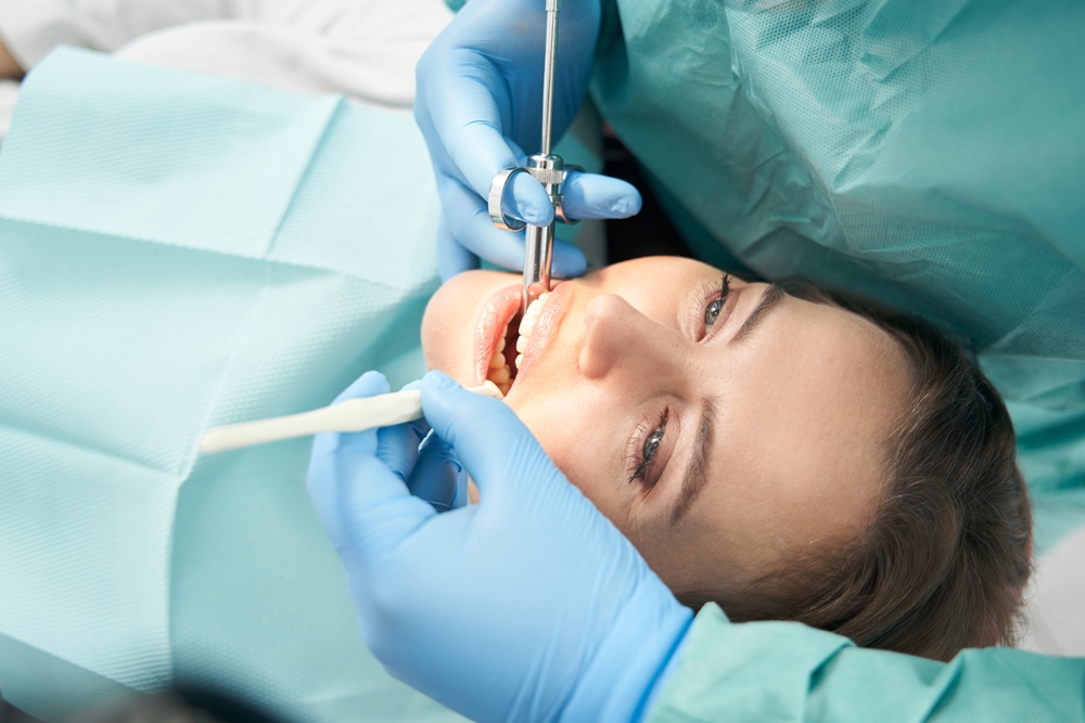 patient receives dental care with local anesthesia